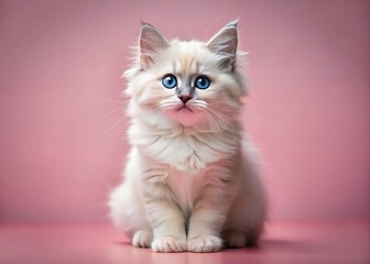 Adorable Ragdoll Kitten on Pink Background - Perfect for Pet Product Ads