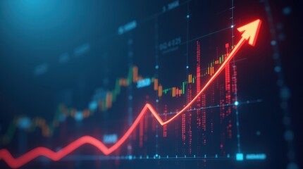 Finance stock growth chart investment graph on 3d diagram background with up arrow digital display analysis money profit financial business success economy
