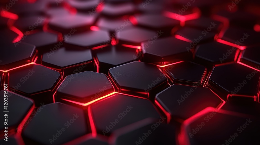 Poster this image showcases a captivating hexagonal pattern, illuminated with vibrant red light, creating a