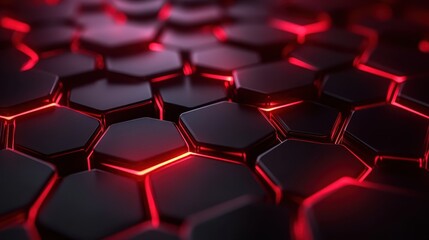 Obraz premium This image showcases a captivating hexagonal pattern, illuminated with vibrant red light, creating a striking and modern visual effect perfect for technology-themed designs.