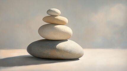 Stones stacked in gentle layers with subtle light and shadow play, creating a serene and harmonious composition.
