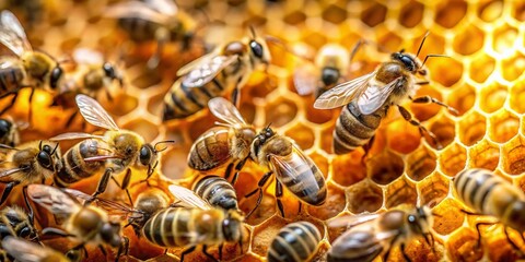 Aerial Drone Shot: Bees on Honeycomb, Abstract Natural Texture