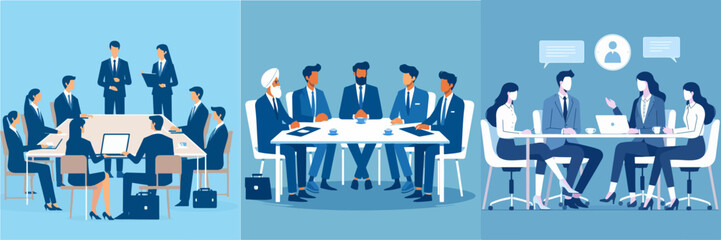 collection of business people holding a meeting. vector illustration