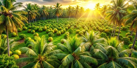 Obraz premium Aerial Drone Shot of Lush Coconut Plantation Ready for Harvest - Coconut Milk Production
