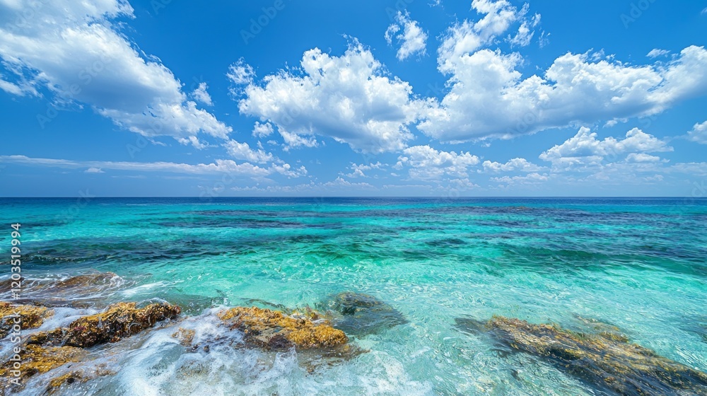 Poster along the coastline, unique springs emerge from a vibrant sea, creating an enchanting display of col