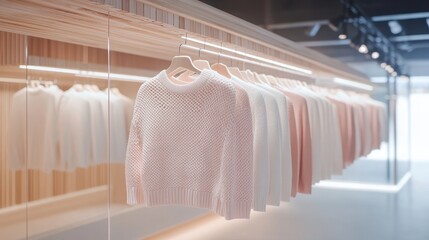 Pink sweet fashion Clothes on a clothing hanger,knitwear and hoodies on hangers,Minimal fashion clothes on a rack,Fashion blog, website, social media,store in shopping mall,sale online.