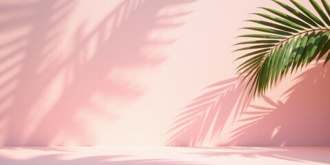 Naklejka premium Pink Background with Tropical Leaf and Shadow Overlay
