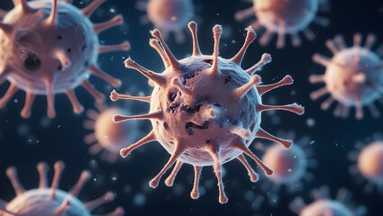 Illustration of viruses, bacteria inside the organism: Concept: Pandemic, medicine, microbiology, viruses.