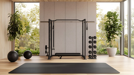 Home gym autumn view workout fitness equipment