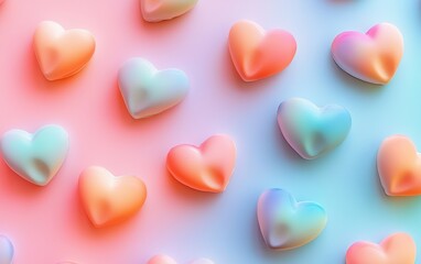 Obraz premium Blurred heart shapes in different shades of pink on a pastel background