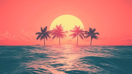 Fototapeta premium Tropical Sunset Landscape with Palm Trees