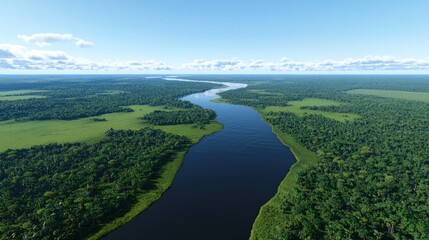 Aerial View of River in Lush Jungle