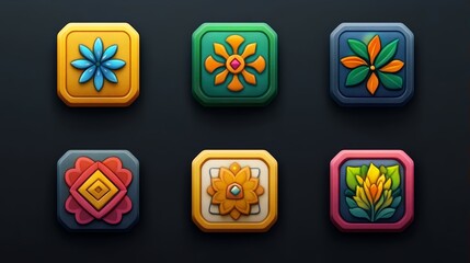 Vibrant Floral App Icons Set Digital Design Elements
