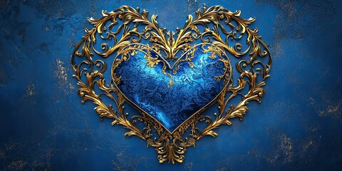 Ornate Golden Frame Encircles a Blue Heart
