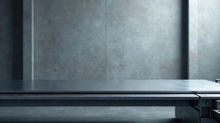 Sleek Industrial Tabletop Against a Textured Concrete Wall, Perfect for Product Displays and Mockups