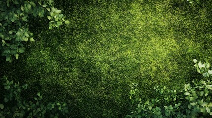 Lush Green Grass with Leafy Borders for Nature Background