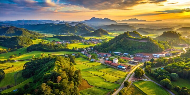 Aerial View of Bukit Chabang, Perlis, Malaysia: Panoramic Landscape Photography from Kangar City