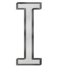 I, Silver, chrome large 3D letter with metal mesh in the middle.