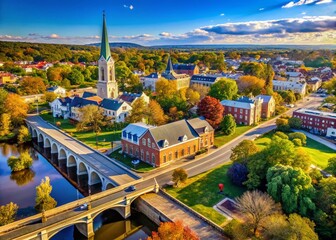 Obraz premium Aerial View of Fredericksburg, VA: Historic District, Courthouse, River & Bridge