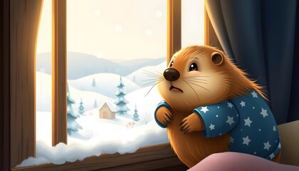 Winter Morning: A Cute Otter's Snowy View