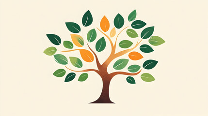 Fototapeta premium Colorful autumn tree illustration; nature, growth, change; beige background; website design