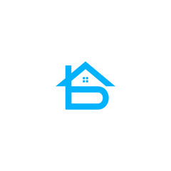 House, home logo, initial letter b, Minimalist, blue, Usable for Real Estate, Construction, Architecture, building, icon logo vector.