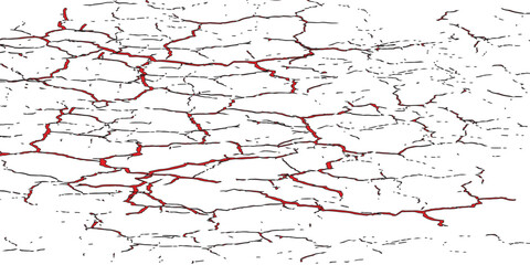 White background with a touch of red and black crack mesh on a modern backdrop. for slide images, posters and wallpapers.