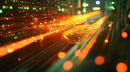 4. A high-speed data transfer visual, with packets of data moving rapidly between devices and servers