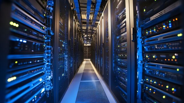 4. A high-speed data transfer visual, with packets of data moving rapidly between devices and servers