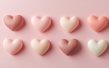 Fototapeta premium Blurred heart shapes in different shades of pink on a pastel background
