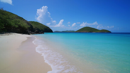 Sand Beach with Azure Ocean and Sunny Sky for Relaxing Tropical Vacation