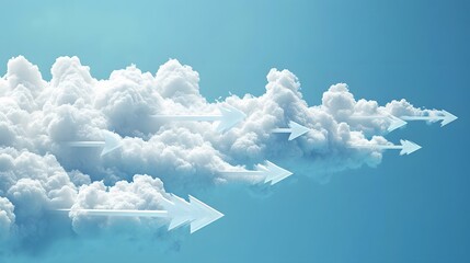 Fototapeta premium 10. A series of interconnected clouds with fast-moving arrows, representing the speed and reliability of cloud hosting
