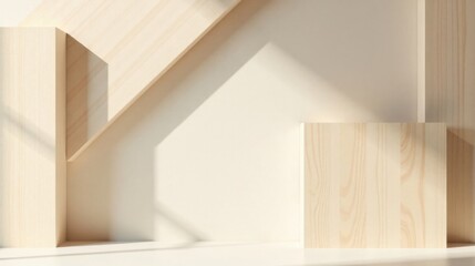 Fototapeta premium Minimalist Wooden Blocks and Sunlight Shadows in a Simple Interior Setting