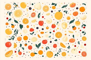Abstract Fruit and Leaf Pattern on a Cream Background