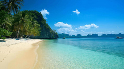 Fototapeta premium Sand Beach with Azure Ocean and Sunny Sky for Relaxing Tropical Vacation