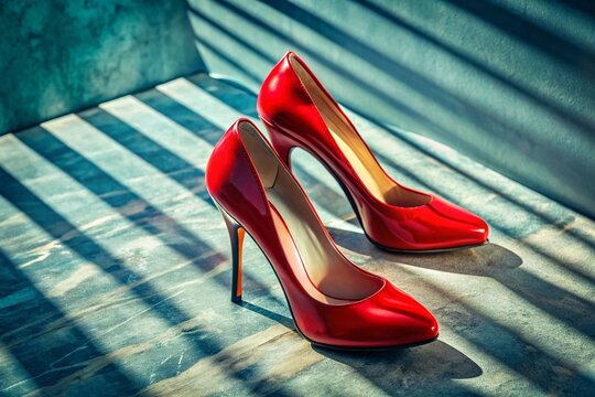 Aerial View Red Peep Toe High Heels Fashion Photography