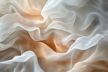 Obraz premium Soft waves of translucent fabric dance gracefully in ambient light, creating a serene, ethereal atmosphere of tranquility. Generative AI
