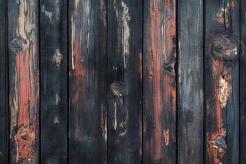 Obraz premium Burnt and Painted Wooden Planks with Red and Black Texture