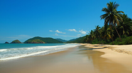 Fototapeta premium Sand Beach with Azure Ocean and Sunny Sky for Relaxing Tropical Vacation