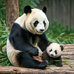 Obraz premium giant panda eating bamboo