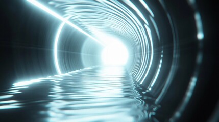 Futuristic Neon Tunnel with Water Reflection
