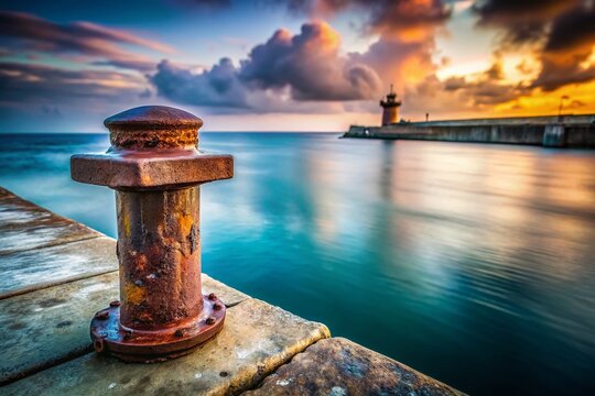 Aged Rusty Harbor Bollard Double Exposure - Nautical Grunge Texture