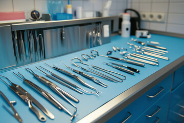 Surgical Instruments on Blue Sterile Field