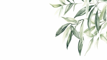 Naklejka premium Watercolor green leaves border, white background, botanical illustration, website header