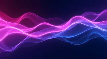 Shows a vibrant abstract backdrop with flowing neon waves of pink, purple, and blue, contrasted against a dark background. The swirling lines convey a feeling of motion and energy.