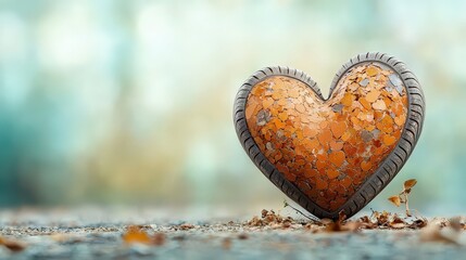 A heart shaped car tire complete with treads and sidewalls, created by a skilled artist using recycled rubber materials to bring a touch of love to any vehicle.