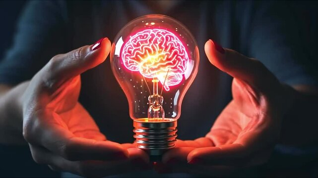 AI brain in glowing light bulb, Artificial intelligence, chat bot, machine learning concept,
