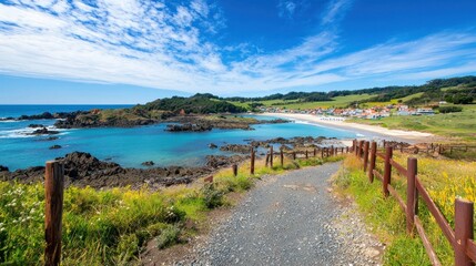 Obraz premium Coastal Path to a Sunny Beach