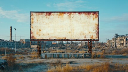 Large Billboard Mock-up in Post-Apocalyptic Industrial City Ruins
