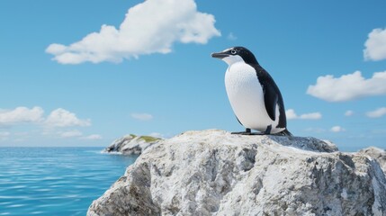 Naklejka premium Little penguin on coastal rock